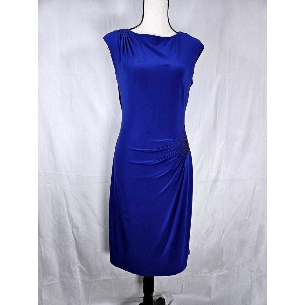 Lauren Ralph Lauren Size 8 Royal Blue Pleated Sheath Sleeveless Ruched Dress